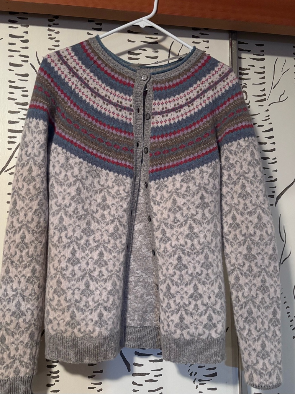 Susan Bristol EUC 100% Extra Fine Merino Wool Fair Isle Cardigan Small